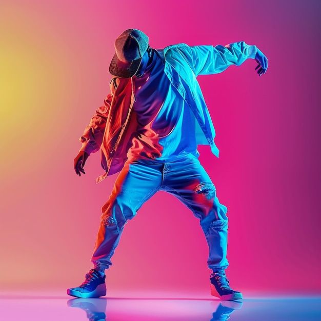 menino dançando hip hop em roupas elegantes em…